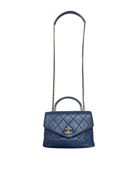 CHANEL Lambskin Matelassé 19 Top Handle Bag Navy Gold Hardware CH2151
