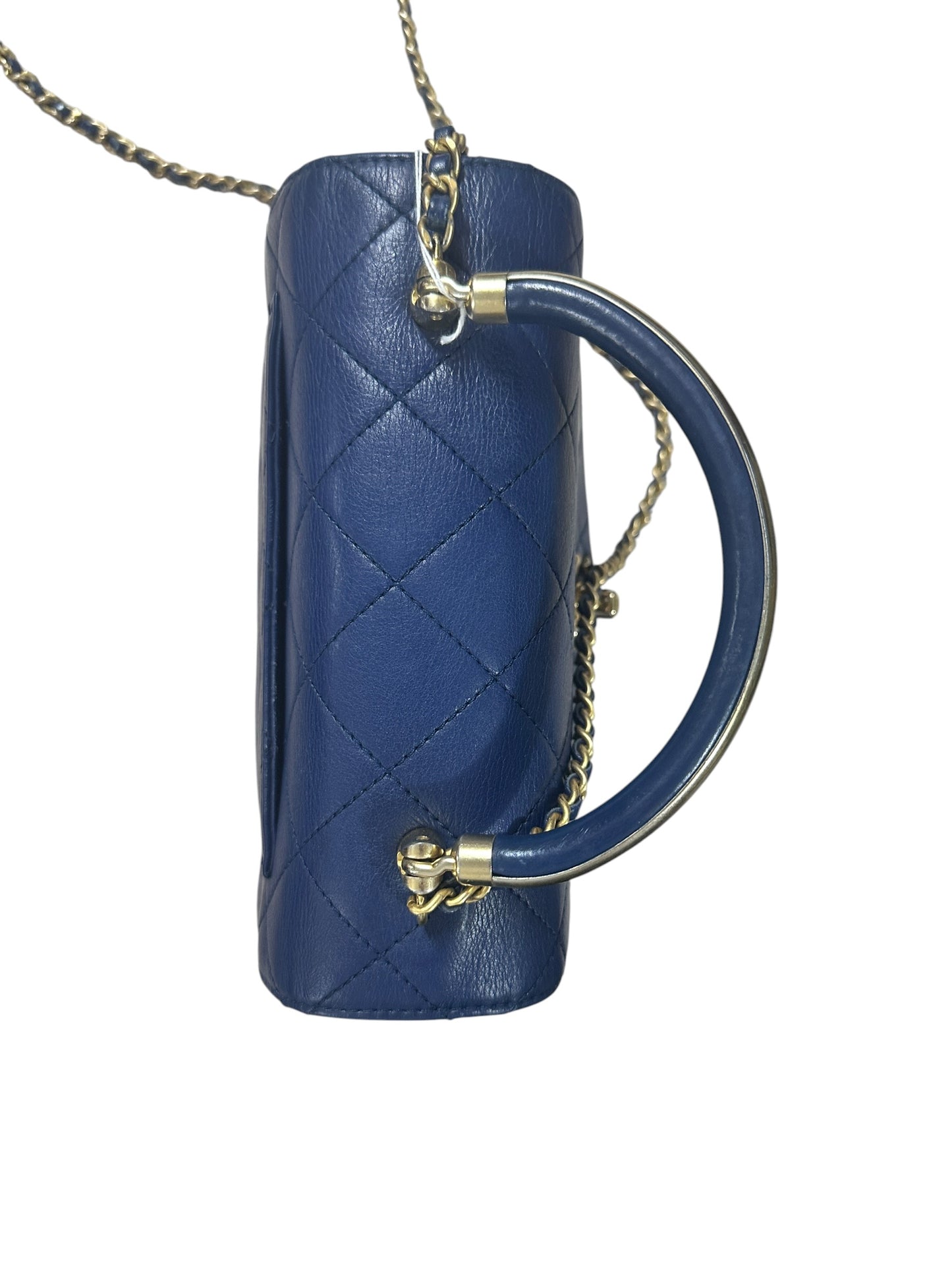 CHANEL Lambskin Matelassé 19 Top Handle Bag Navy Gold Hardware CH2151