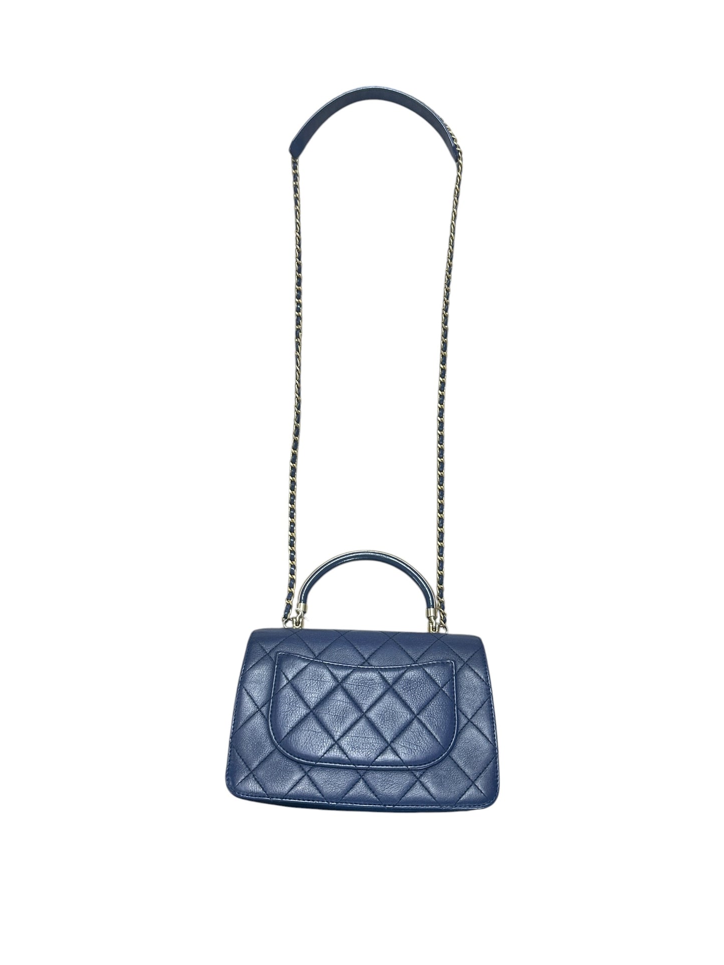 CHANEL Lambskin Matelassé 19 Top Handle Bag Navy Gold Hardware CH2151