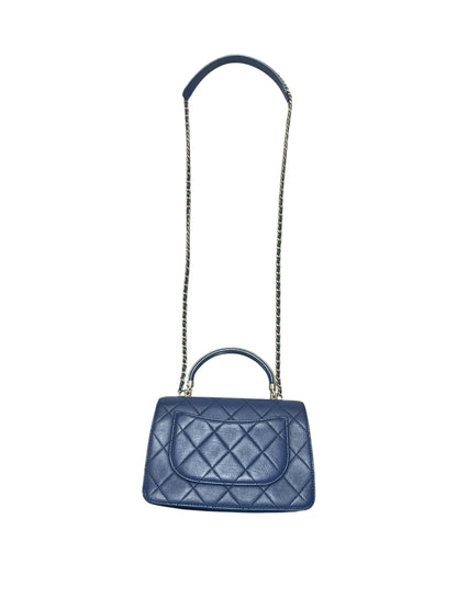 CHANEL Lambskin Matelassé 19 Top Handle Bag Navy Gold Hardware CH2151
