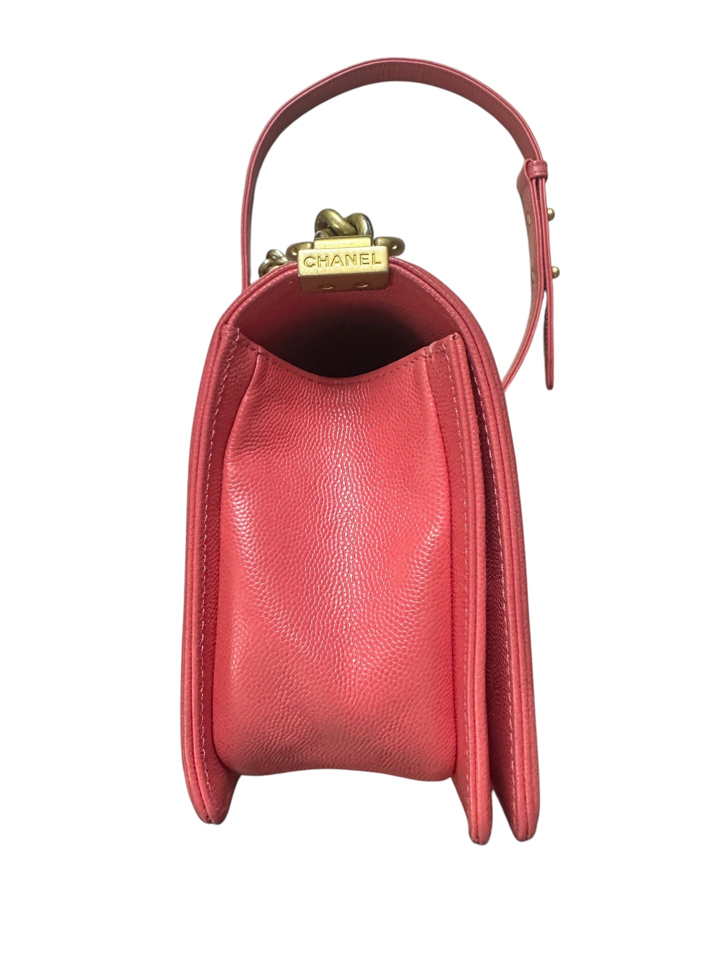 CHANEL Caviar Boy Chanel 25 Shoulder Bag Pink Gold Hardware CH2152
