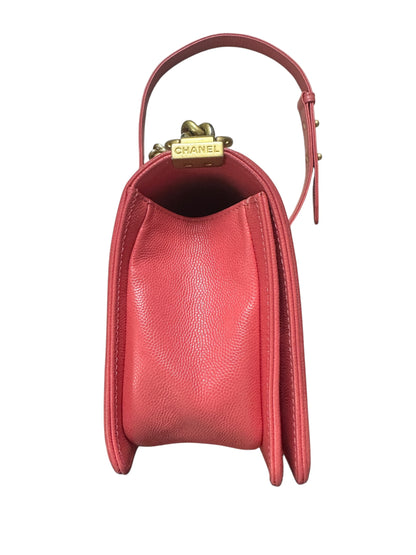 CHANEL Caviar Boy Chanel 25 Shoulder Bag Pink Gold Hardware CH2152