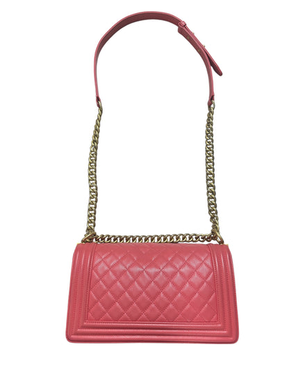 CHANEL Caviar Boy Chanel 25 Shoulder Bag Pink Gold Hardware CH2152