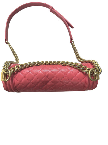 CHANEL Caviar Boy Chanel 25 Shoulder Bag Pink Gold Hardware CH2152