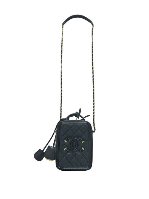CHANEL Caviar CC Filigree 14 Vertical Vanity 2WAY Black Gold Hardware CH2153