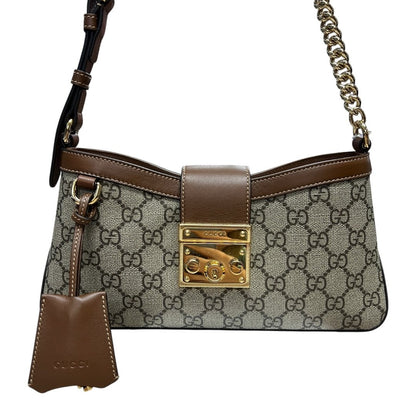 GUCCI GG Supreme Canvas Padlock GG Supreme Shoulder Bag Beige/Brown Gold Hardware GU618