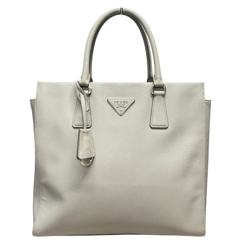 PRADA Saffiano Saffiano Leather Vertical Tote Tote Light Grey Silver Hardware PR202