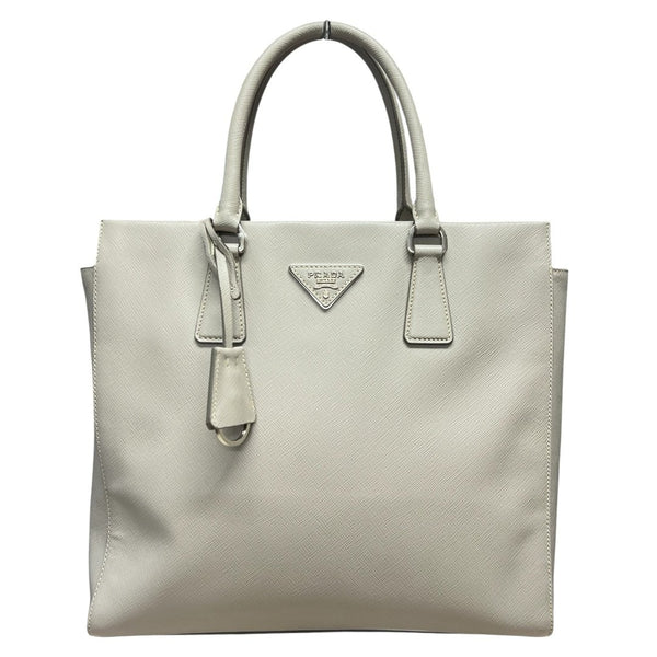 PRADA Saffiano Saffiano Leather Vertical Tote Tote Light Grey Silver Hardware PR202