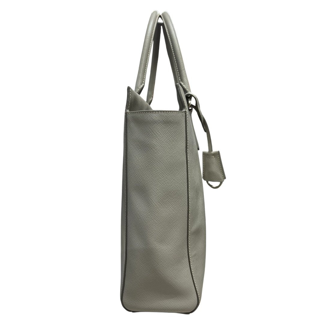 PRADA Saffiano Saffiano Leather Vertical Tote Tote Light Grey Silver Hardware PR202