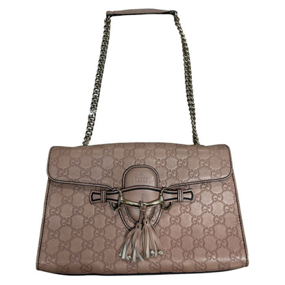 GUCCI Guccissima Leather Horsebit Flap Shoulder Bag Pink Gold Hardware GU615