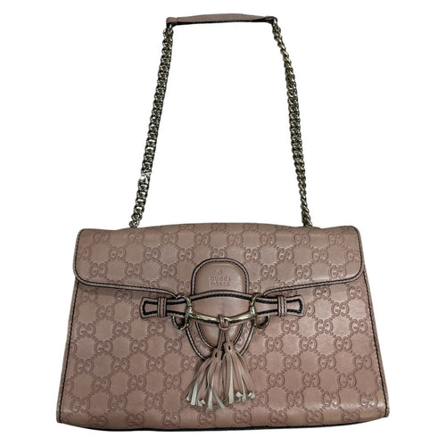 GUCCI Guccissima Leather Horsebit Flap Shoulder Bag Pink Gold Hardware GU615