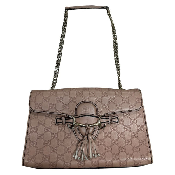 GUCCI Guccissima Leather Horsebit Flap Shoulder Bag Pink Gold Hardware GU615