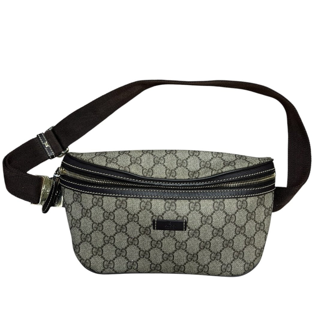 GUCCI GG Supreme Canvas GG Supreme Belt Bag Beige and Dark Brown Gold-tone Hardware GU616