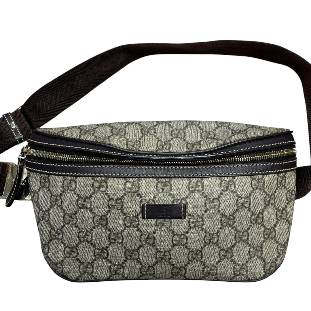 GUCCI GG Supreme Canvas GG Supreme Belt Bag Beige and Dark Brown Gold-tone Hardware GU616