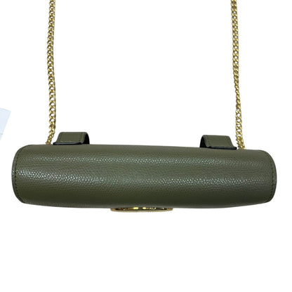 FENDI Grained Leather Continental Wallet On Chain Wallet on Chain / Belt Bag Green Gold Hardware FE381