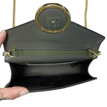 FENDI Grained Leather Continental Wallet On Chain Wallet on Chain / Belt Bag Green Gold Hardware FE381