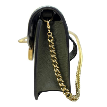 FENDI Grained Leather Continental Wallet On Chain Wallet on Chain / Belt Bag Green Gold Hardware FE381