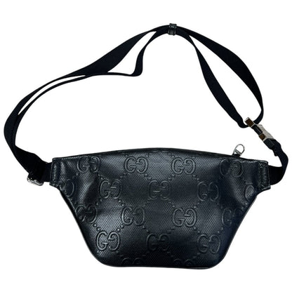 GUCCI GG Embossed Leather GG Embossed Perforated Leather Belt Bag Belt Bag Black Silver Hardware Gu621
