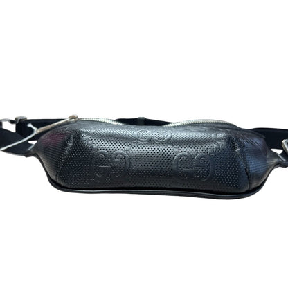 GUCCI GG Embossed Leather GG Embossed Perforated Leather Belt Bag Belt Bag Black Silver Hardware Gu621