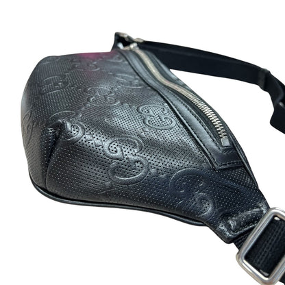 GUCCI GG Embossed Leather GG Embossed Perforated Leather Belt Bag Belt Bag Black Silver Hardware Gu621