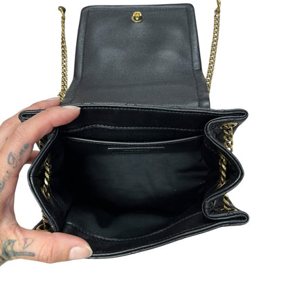 YVES SAINT LAURENT Lambskin Quilted Shoulder Bag Black Gold Hardware Yv155
