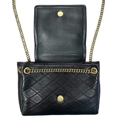 YVES SAINT LAURENT Lambskin Quilted Shoulder Bag Black Gold Hardware Yv155