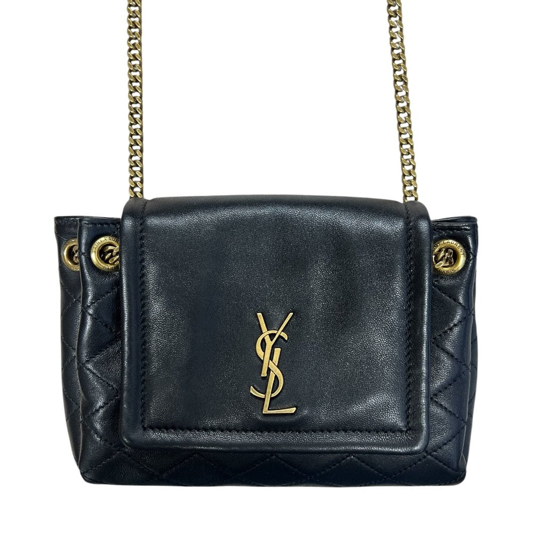 YVES SAINT LAURENT Lambskin Quilted Shoulder Bag Black Gold Hardware Yv155
