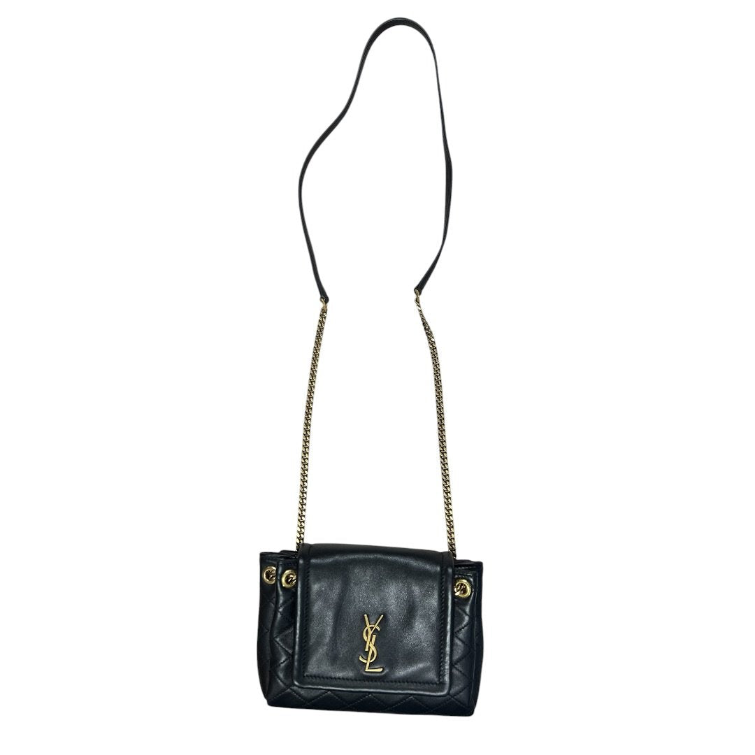 YVES SAINT LAURENT Lambskin Quilted Shoulder Bag Black Gold Hardware Yv155