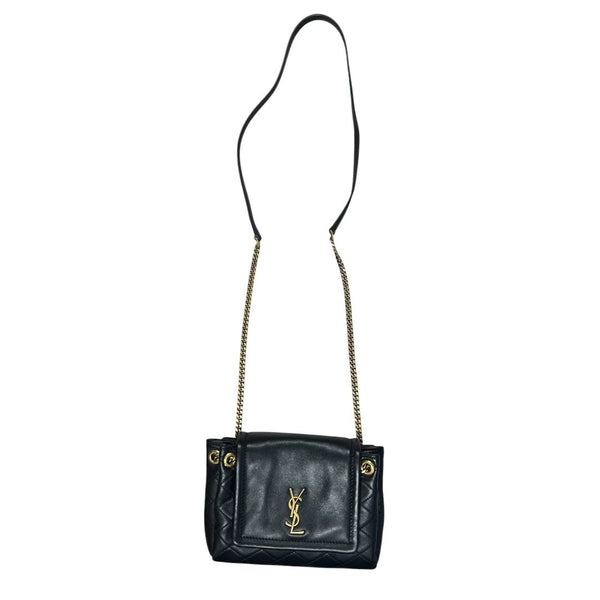 YVES SAINT LAURENT Lambskin Quilted Shoulder Bag Black Gold Hardware Yv155