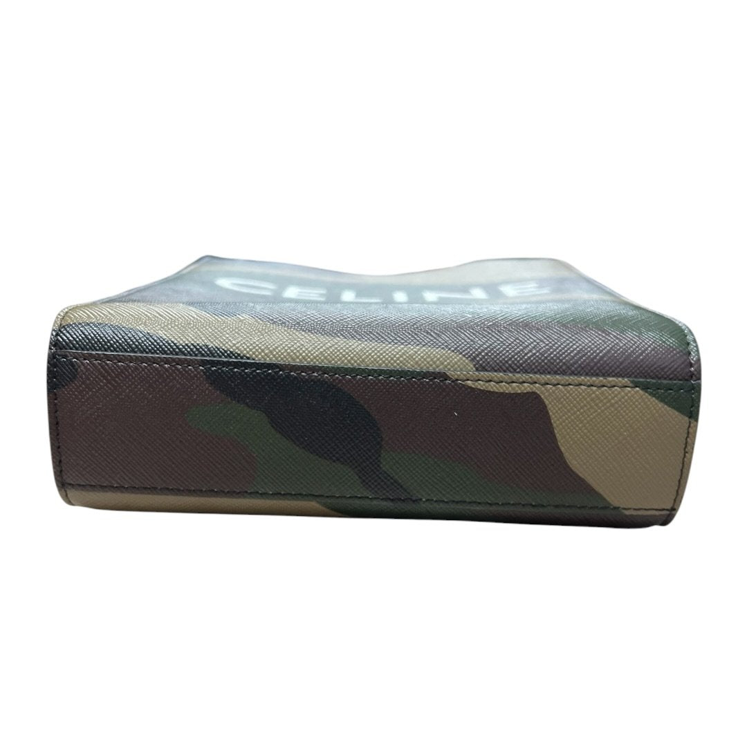 CELINE Coated Canvas Mini Vertical Cabas Handbag Green Camouflage Gold Hardware Ce260