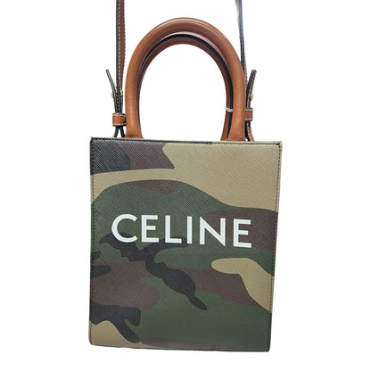 CELINE Coated Canvas Mini Vertical Cabas Handbag Green Camouflage Gold Hardware Ce260