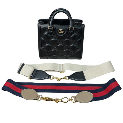 GUCCI Matelassé Leather GG Matelassé Mini Top Handle Bag Black Gold Hardware GU623