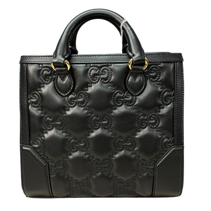 GUCCI Matelassé Leather GG Matelassé Mini Top Handle Bag Black Gold Hardware GU623
