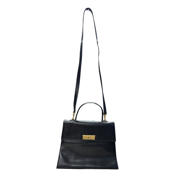 Christian Dior Textured Leather  Handbag Black Gold Hardware Ch2156