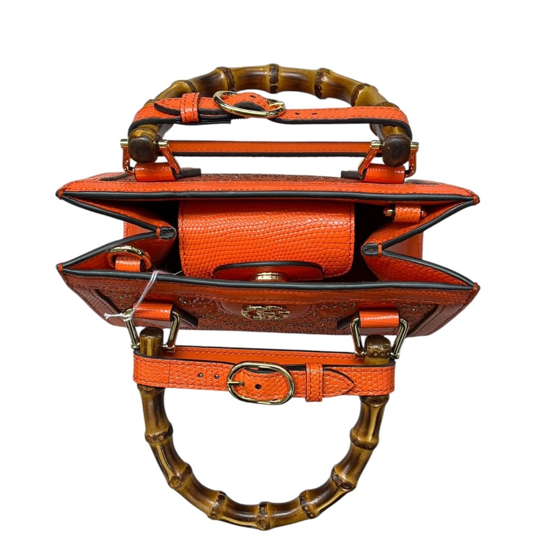 GUCCI Lizard-effect Leather Diana Mini Tote Bag Handbag Orange Gold Hardware GU629
