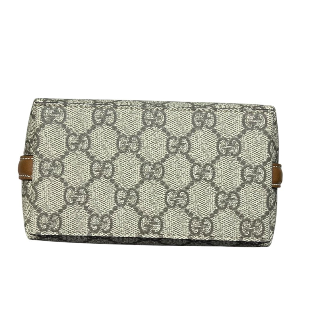 GUCCI GG Supreme Mini Shoulder Bag Beige, Brown Silver Hardware GU626