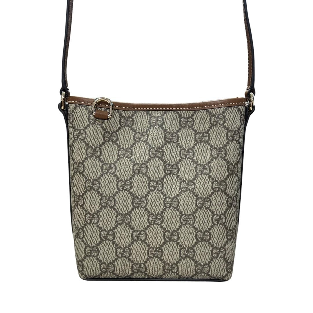 GUCCI GG Supreme Mini Shoulder Bag Beige, Brown Silver Hardware GU626