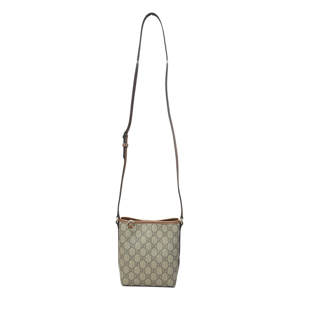 GUCCI GG Supreme Mini Shoulder Bag Beige, Brown Silver Hardware GU626