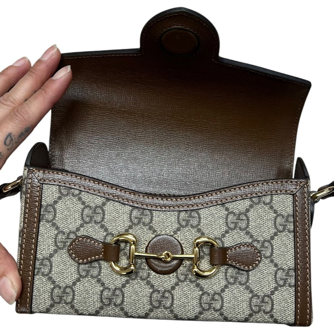 GUCCI GG Supreme Horsebit 1955 Wallet with Chain Shoulder Bag Beige, Ebony, Brown Gold Hardware GU627