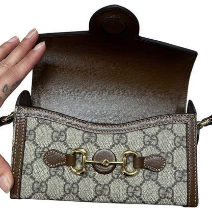 GUCCI GG Supreme Horsebit 1955 Wallet with Chain Shoulder Bag Beige, Ebony, Brown Gold Hardware GU627