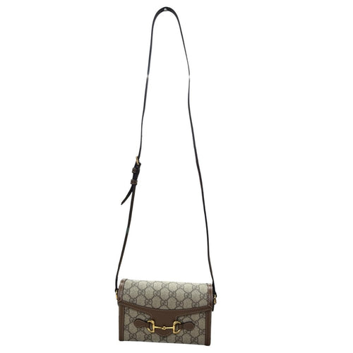 GUCCI GG Supreme Horsebit 1955 Wallet with Chain Shoulder Bag Beige, Ebony, Brown Gold Hardware GU627