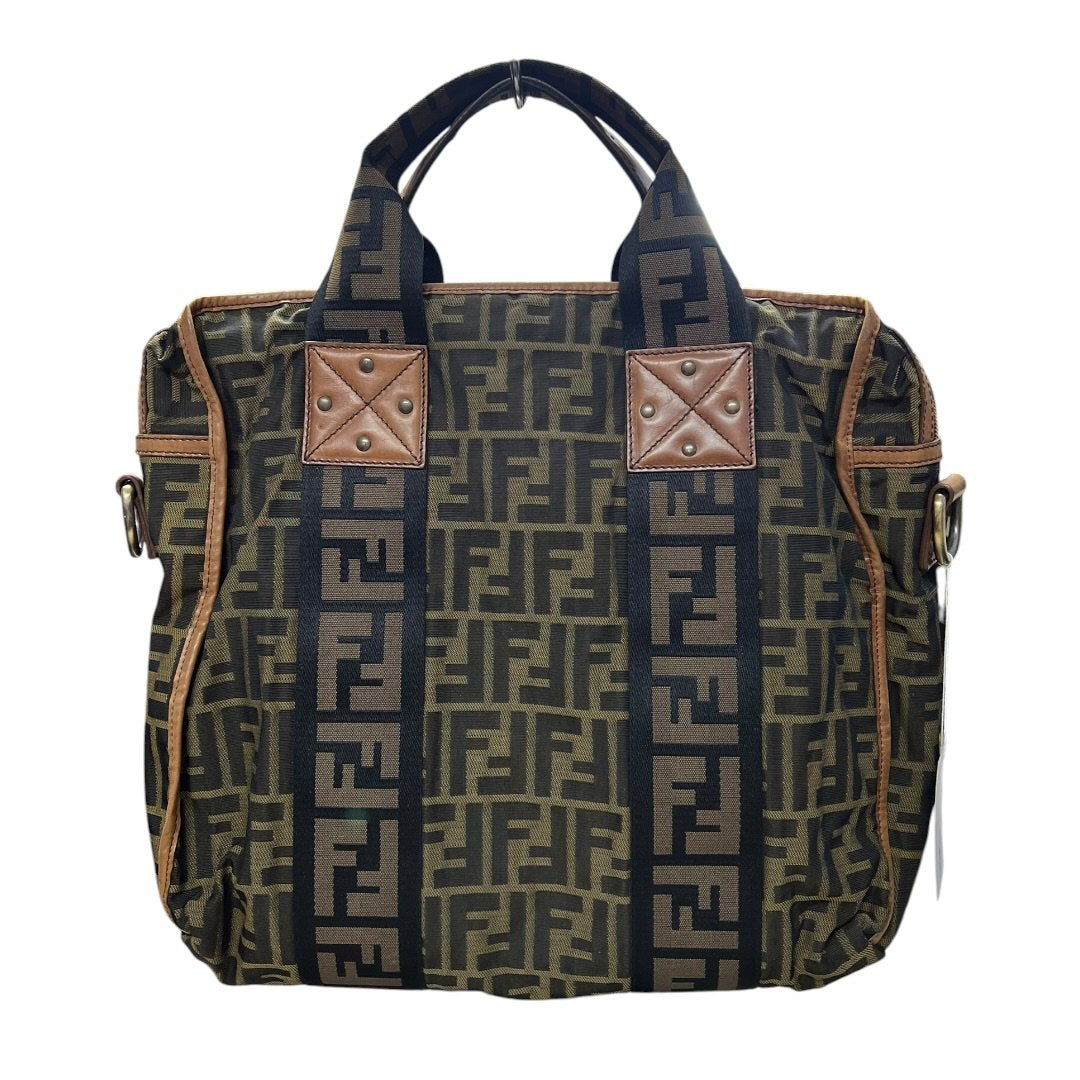 FENDI Zucca Canvas Zucca Monogram Tote Bag Brown, Black, Tan Gold-tone Hardware FE383