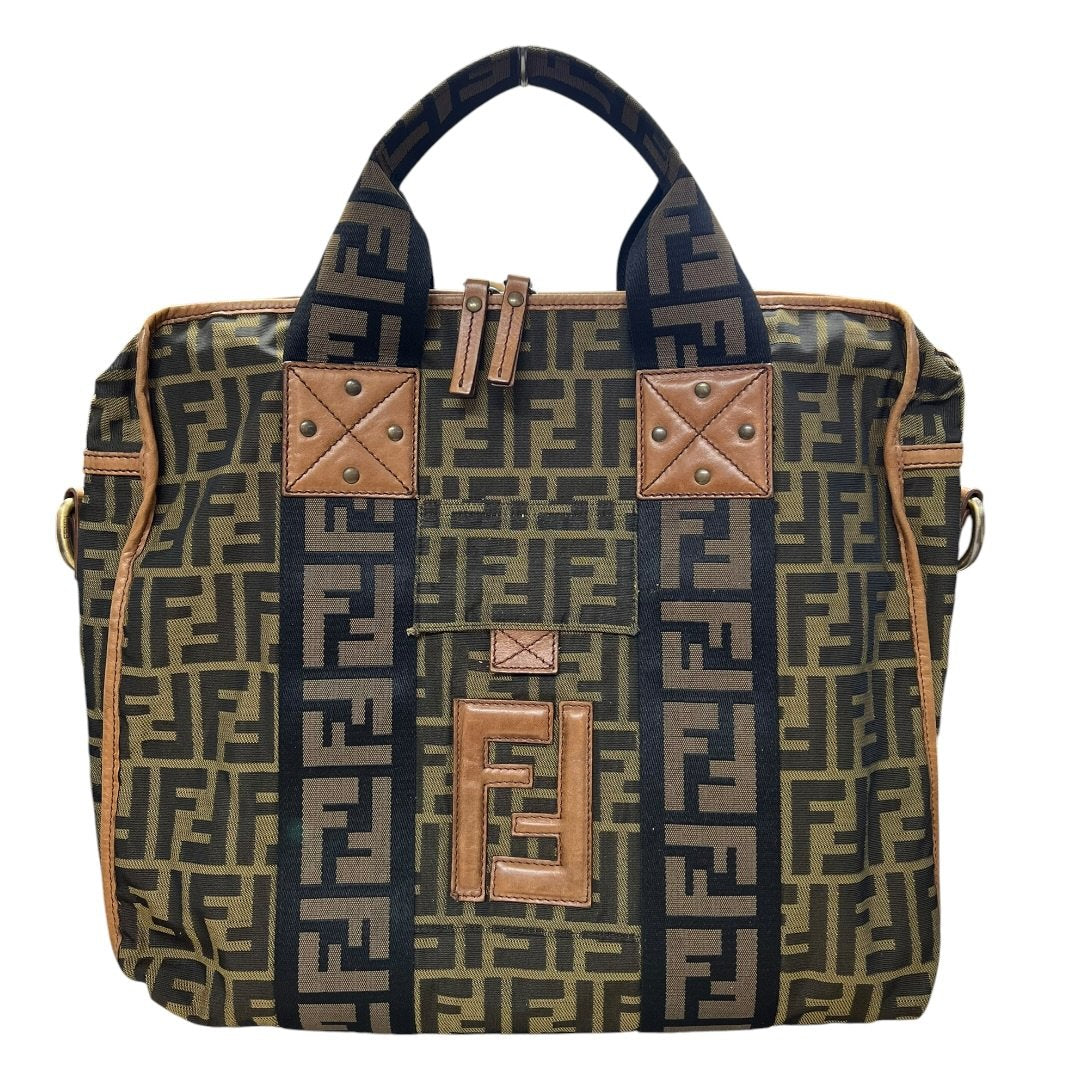 FENDI Zucca Canvas Zucca Monogram Tote Bag Brown, Black, Tan Gold-tone Hardware FE383