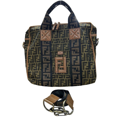 FENDI Zucca Canvas Zucca Monogram Tote Bag Brown, Black, Tan Gold-tone Hardware FE383