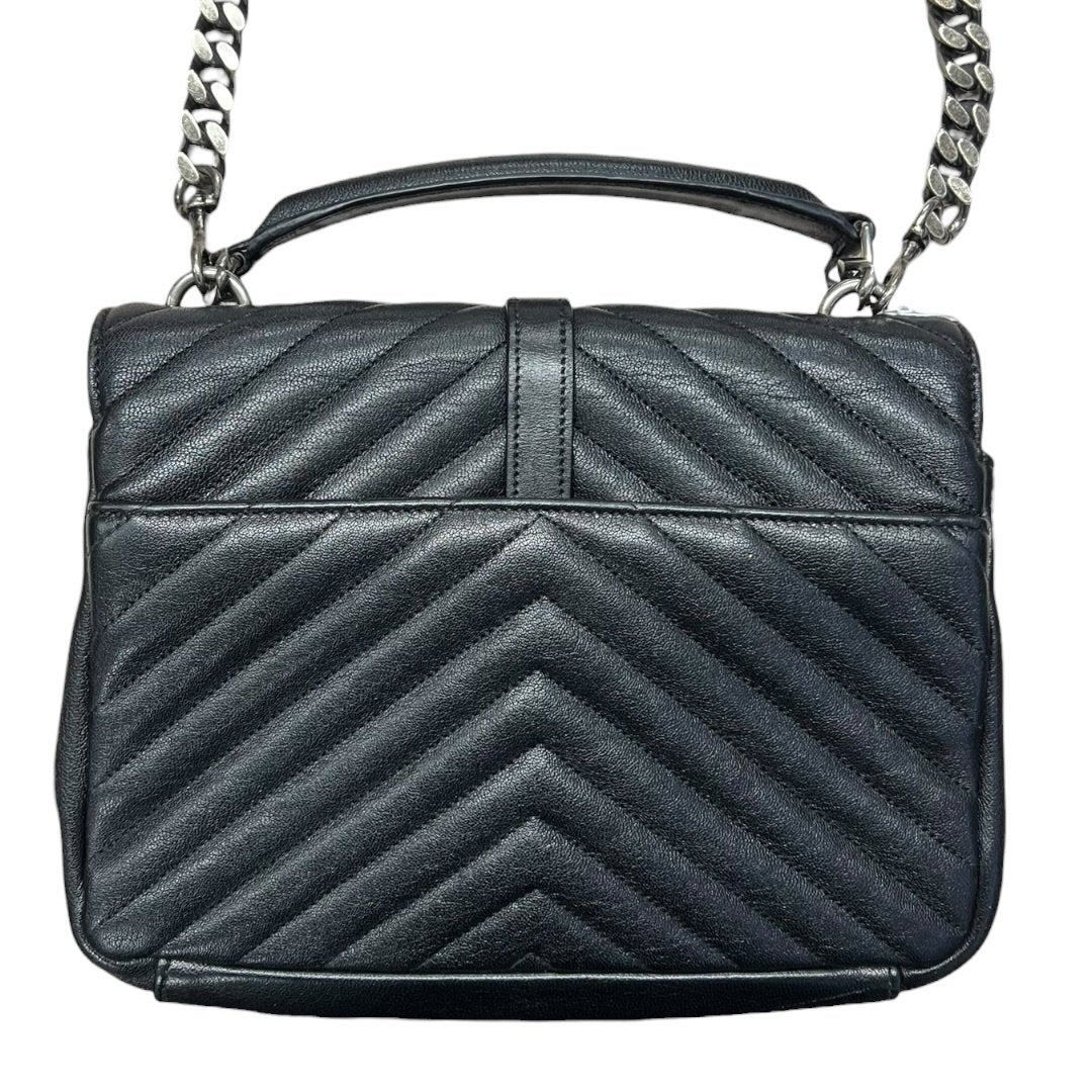 SAINT LAURENT Quilted Leather College Monogram Bag Shoulder Bag Black Silver Hardware YV157
