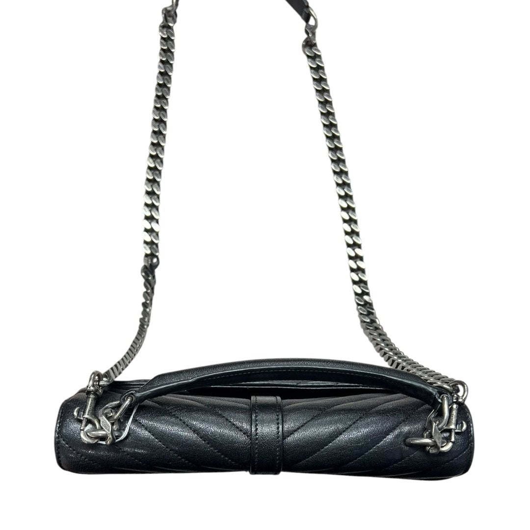 SAINT LAURENT Quilted Leather College Monogram Bag Shoulder Bag Black Silver Hardware YV157