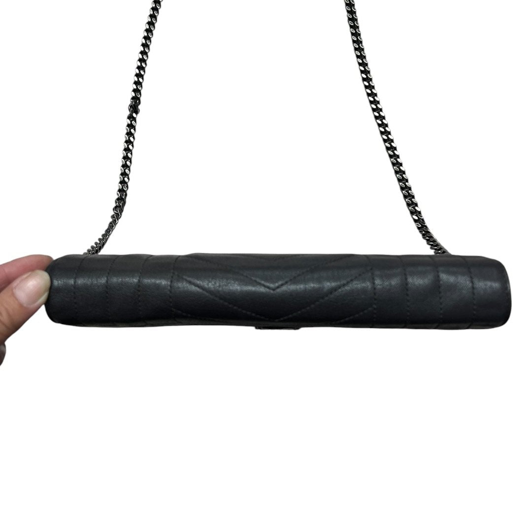 SAINT LAURENT Quilted Grain Leather Monogram Envelope Wallet on Chain Black Silver Hardware YV156