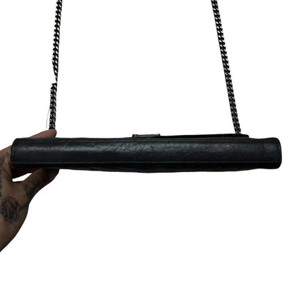 SAINT LAURENT Quilted Grain Leather Monogram Envelope Wallet on Chain Black Silver Hardware YV156