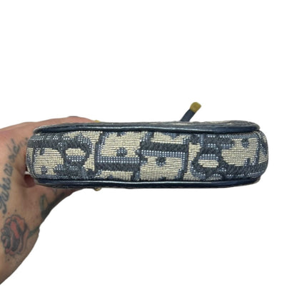 Christian DIOR Oblique Canvas Dior Oblique Vertical Pouch Navy Blue and Beige Gold Hardware Ch2158