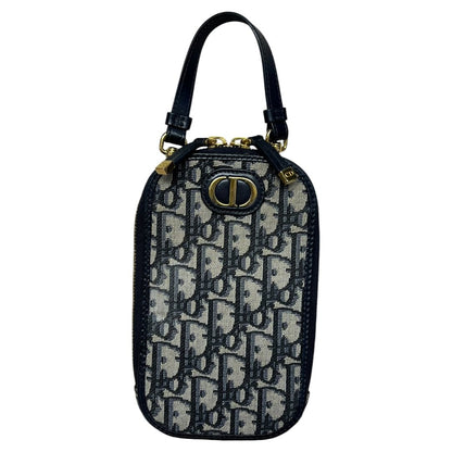 Christian DIOR Oblique Canvas Dior Oblique Vertical Pouch Navy Blue and Beige Gold Hardware Ch2158